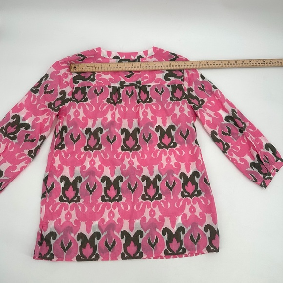 Talbots Popover Top Women’s S Pink Ikat Print Beachy Vacation Cotton 3/4 Slv NWD - Picture 10 of 12